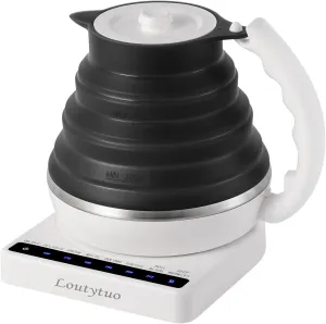 Ultrathin Food Grade Silicone Travel Foldable Electric Kettle Variable Temperature Control with Dual Voltage, Auto Shutoff & Boil Dry Protection & Keep Warm, 555ML 110-220V US Plug (Black)