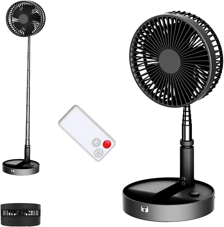 UN UNITEDTIME Portable fan, My Foldaway Travel fan with remote Control Timer, Battery Operated or USB Powered,Adjustable Height Foldable, 4 Speed Settings (Black)