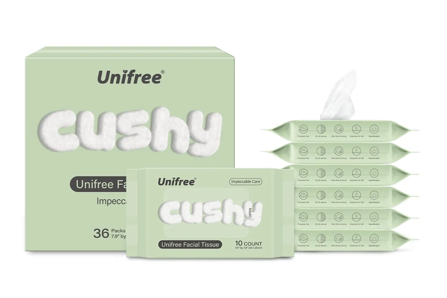 Unifree Facial Towels I Towelettes I Dry Wipes I Makeup Remover I Facial Tissues I On-the-go Convenient Pack (360 count)