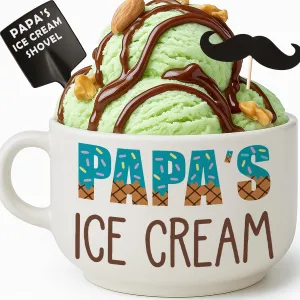 Unique Fathers Day Papa Gifts, Cool Papa Birthday Gifts from Grandkids Granddaughter, Novelty Presents Ideas Papa's Ice Cream Ceramic Bowl with Shovel Spoon Set