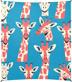 Unique Giraffe Face Blue Foldable Beach Cabana UPF50 Water-Resistant Portable Sunshade with Sandbags & Sand Shovel for Family Travel