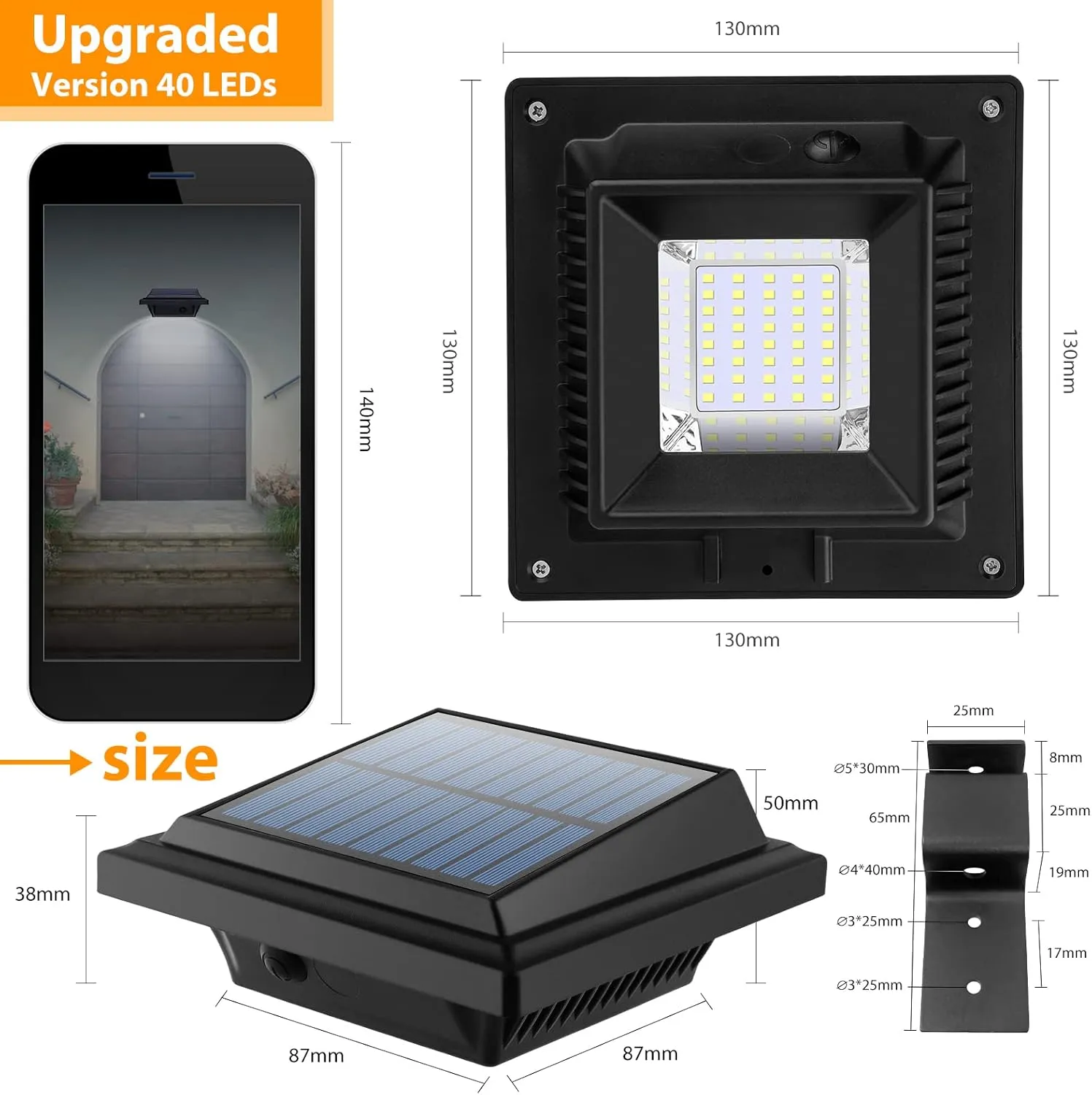 UniqueFire Solar Gutter Lights - 40 LED Outdoor Fence Lights, Waterproof Security Lamps for Eaves, Garden, Landscape, Walkway (8PCS Black & Cold White)