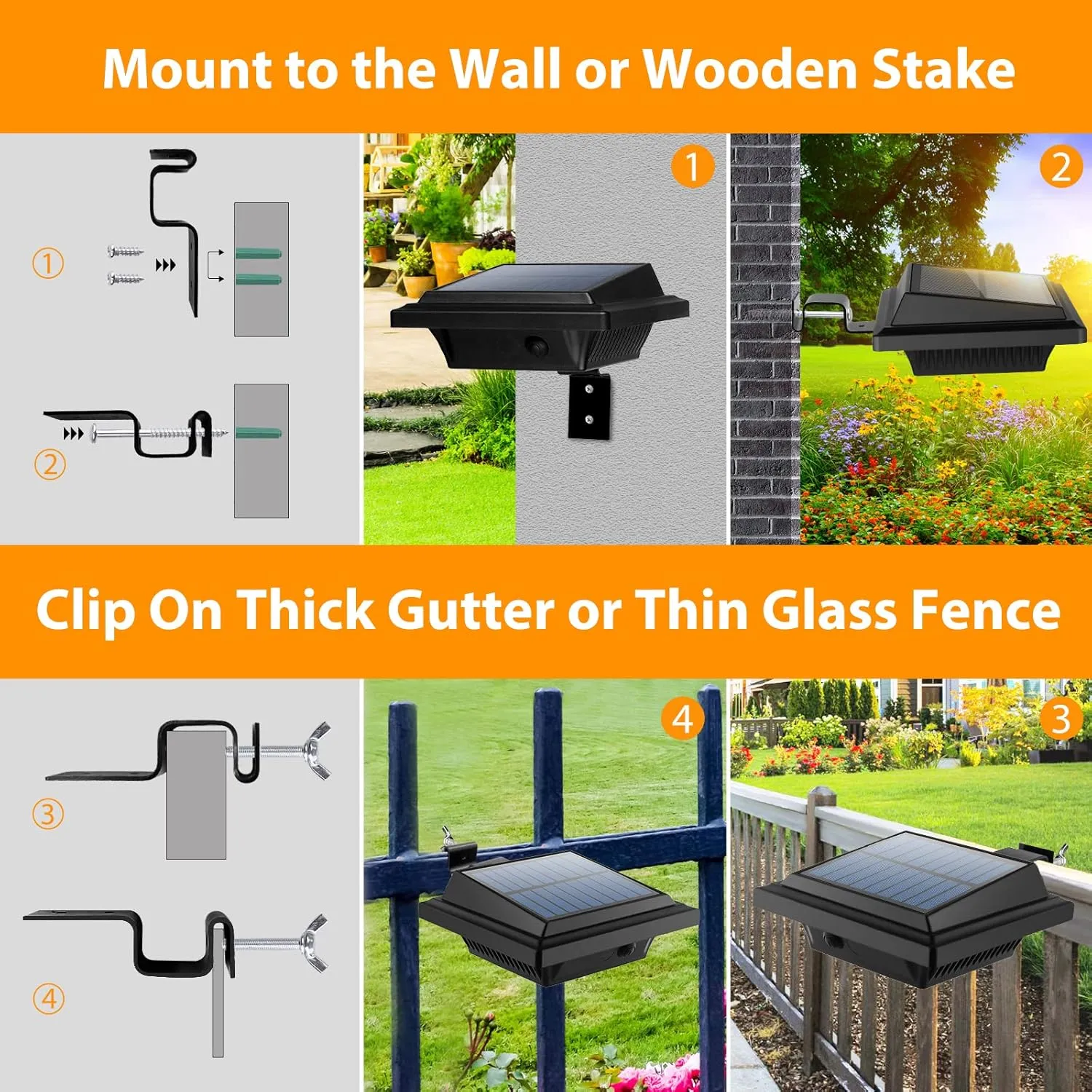 UniqueFire Solar Gutter Lights - 40 LED Outdoor Fence Lights, Waterproof Security Lamps for Eaves, Garden, Landscape, Walkway (8PCS Black & Cold White)