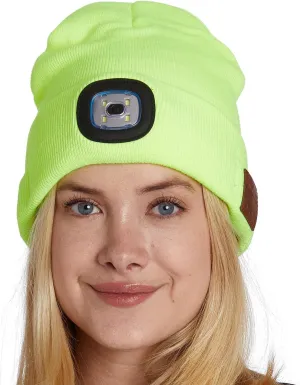 Unisex LED Bluetooth Beanie - LED Headlight and Wireless Stereo Headphones Compatible with All Bluetooth Devices