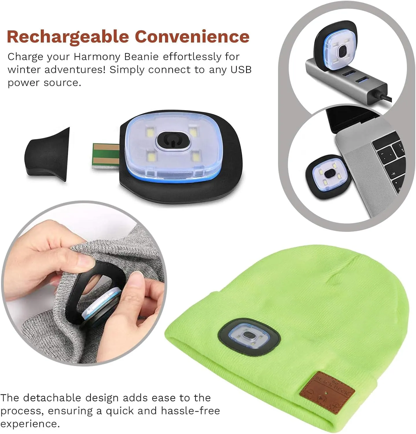 Unisex LED Bluetooth Beanie - LED Headlight and Wireless Stereo Headphones Compatible with All Bluetooth Devices