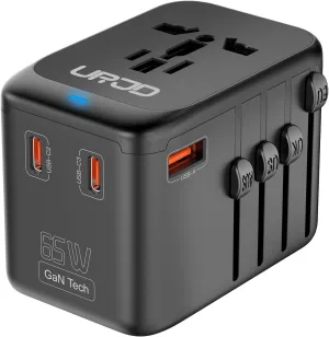 Universal Travel Adapter - GaN 65W Fast Charger - 3 USB C(Each/GaN 65W) & 1 USB A(PD 45W) Ports International Power Adapter - High Power Worldwide Travel Plug Adapter for Europe UK US AUS