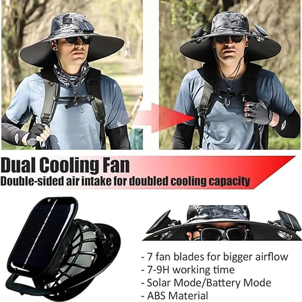 UPF 50  Sun Hat with Detachable Solar Powered Fans, Ultralight & Breathable Design, Ideal for Fishing, Hiking