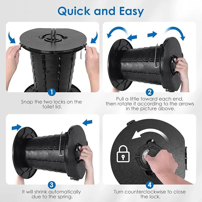 Upgrade Retractable Portable Toilet Travel Toilet Adjustable Height Camping Toilet Portable Potty for Adults Kids Black