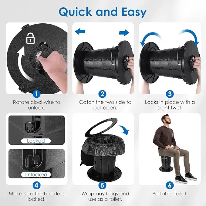 Upgrade Retractable Portable Toilet Travel Toilet Adjustable Height Camping Toilet Portable Potty for Adults Kids Black