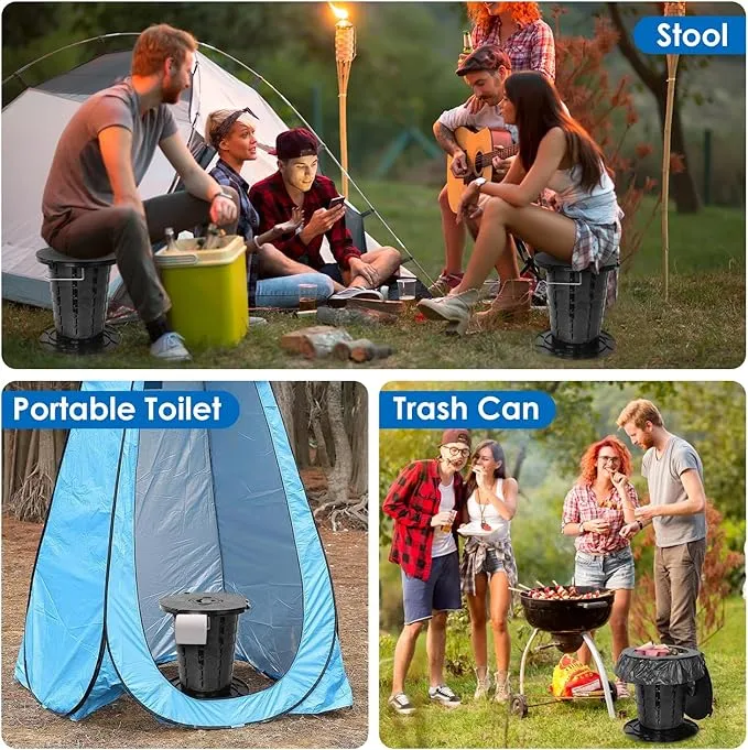 Upgrade Retractable Portable Toilet Travel Toilet Adjustable Height Camping Toilet Portable Potty for Adults Kids Black