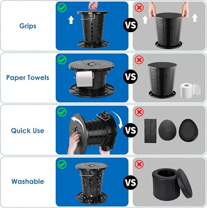 Upgrade Retractable Portable Toilet Travel Toilet Adjustable Height Camping Toilet Portable Potty for Adults Kids Black