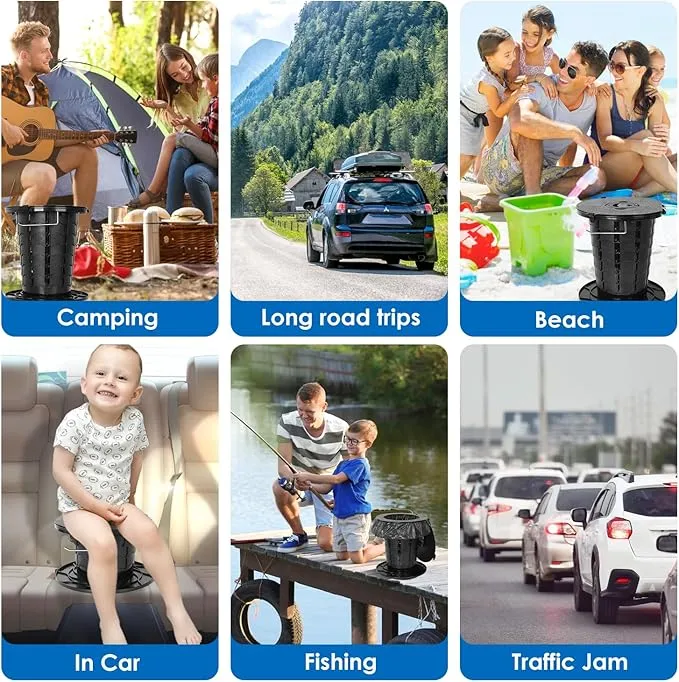 Upgrade Retractable Portable Toilet Travel Toilet Adjustable Height Camping Toilet Portable Potty for Adults Kids Black