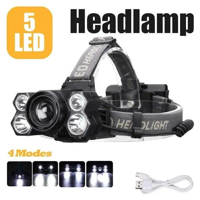 USB Rechargeable Headlight 80000lm Headlamp 3*T6 2*Q5 LED Head Lamp Flashlight Torch Head Light Lantern 18650 Battery