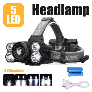USB Rechargeable Headlight 80000lm Headlamp 3*T6 2*Q5 LED Head Lamp Flashlight Torch Head Light Lantern 18650 Battery