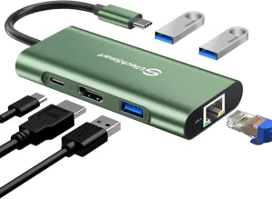 UtechSmart USB C Hub, Ethernet Multiport Adapter 6 in 1 USB C to HDMI Dock Compatible for MacBook Pro/Air, Chromebook, Dell XPS, HP and Type C Devices (Gigabit Ethernet 100W PD 4K HDMI USB 3.0) Green