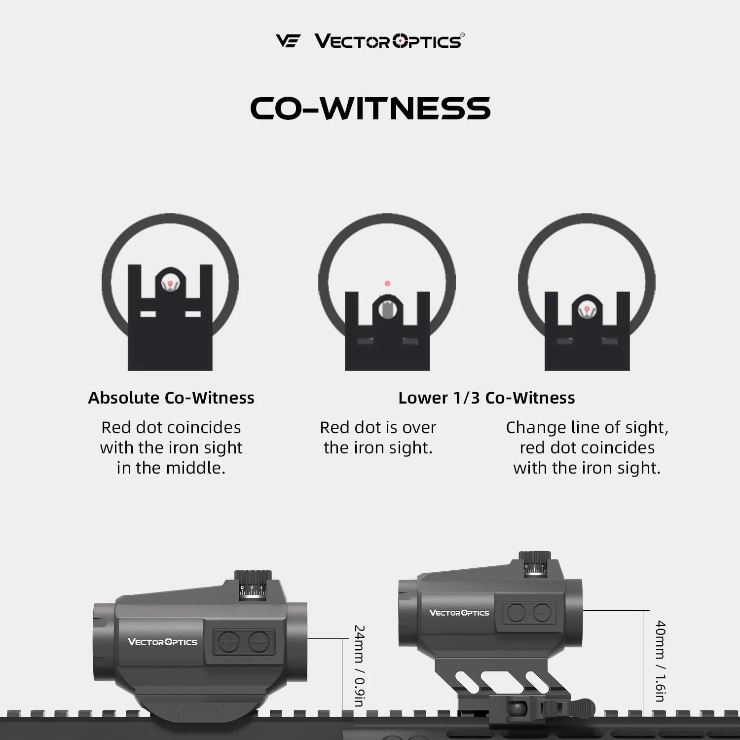 Vector Optics 1x22 Red Dot Scope Compact Reflex Sight, Quick Detach, 3 MOA Dot Size w/High & Low Profile Picatinny Mount Co-Witness