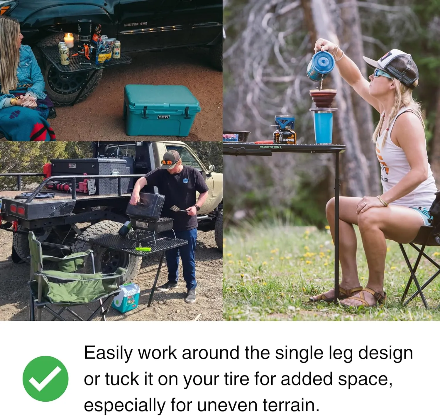 Vehicle Tire-Mounted Steel Camping, Travel, Tailgating and Outdoor Work Table, Black (Steel) , 29 x 23 x 1.5"