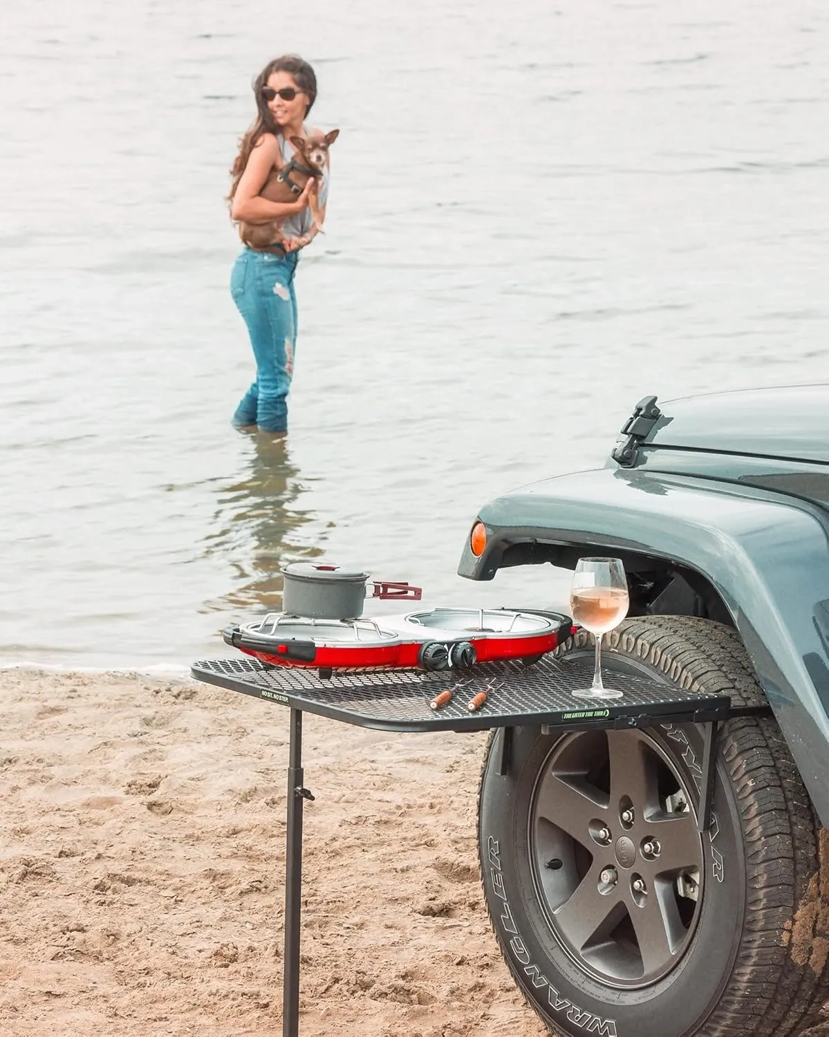 Vehicle Tire-Mounted Steel Camping, Travel, Tailgating and Outdoor Work Table, Black (Steel) , 29 x 23 x 1.5"