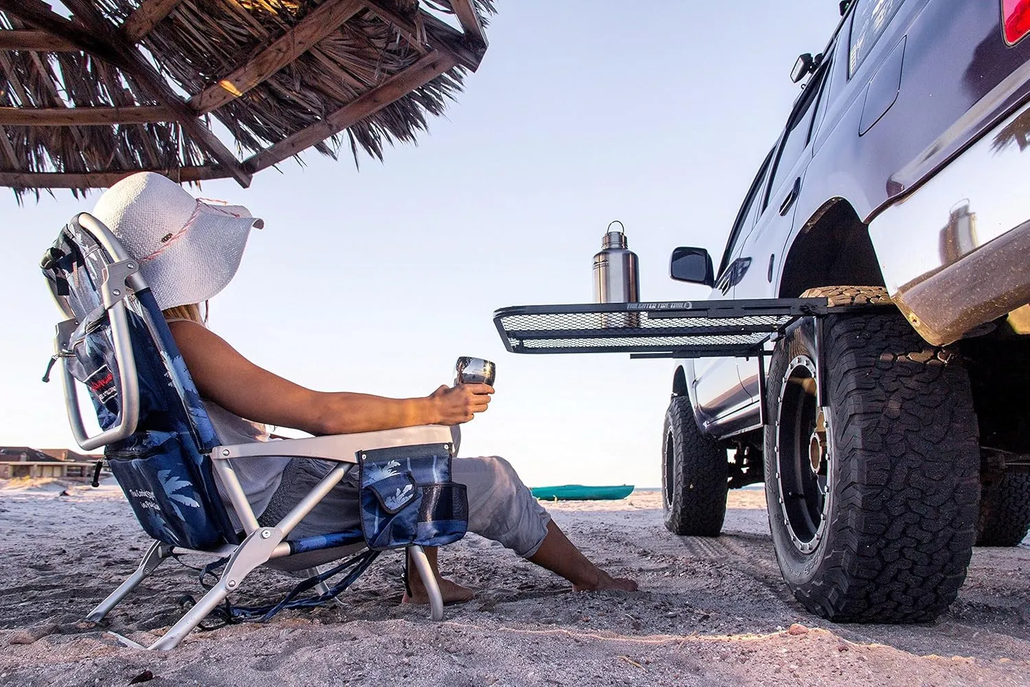 Vehicle Tire-Mounted Steel Camping, Travel, Tailgating and Outdoor Work Table, Black (Steel) , 29 x 23 x 1.5"