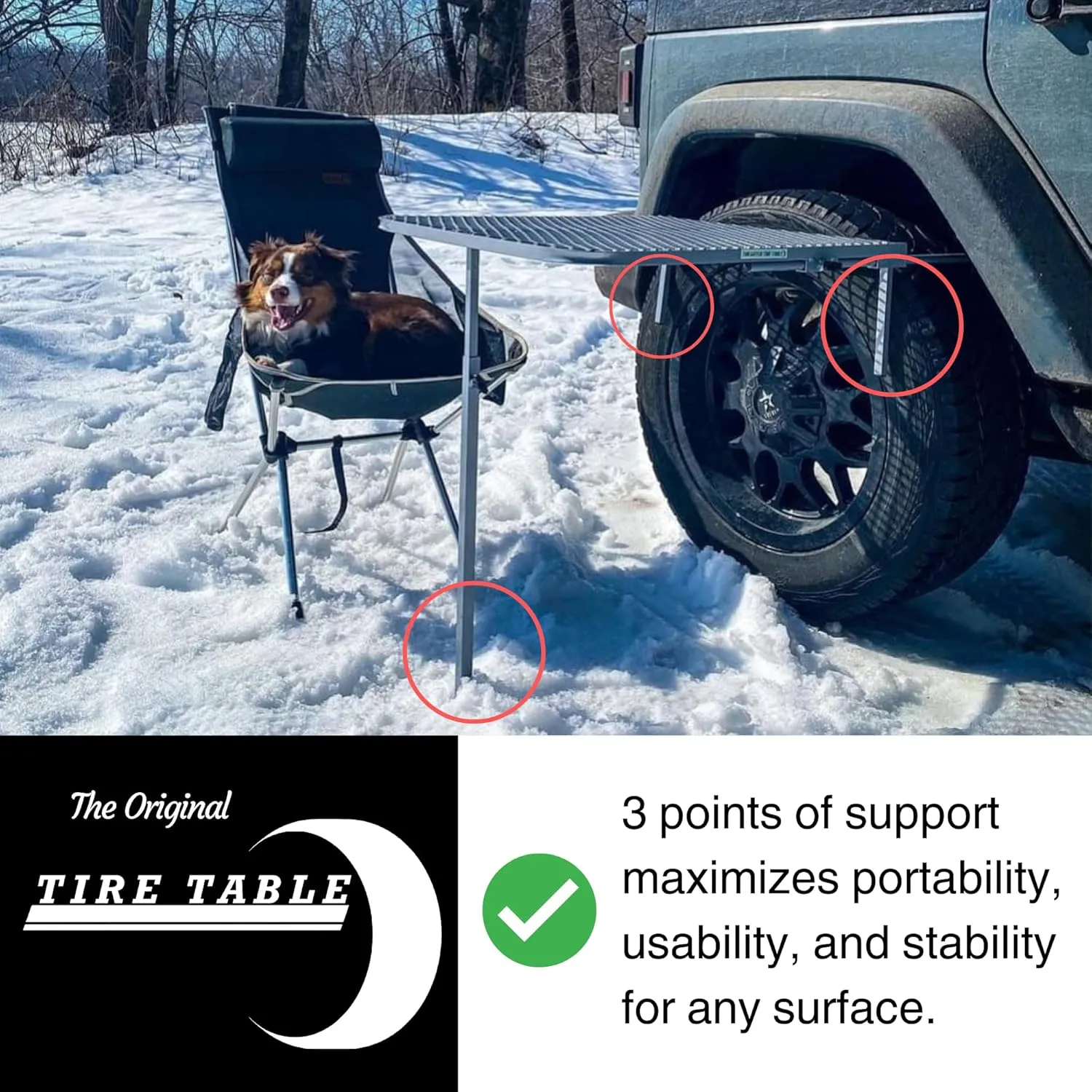 Vehicle Tire-Mounted Steel Camping, Travel, Tailgating and Outdoor Work Table, Black (Steel) , 29 x 23 x 1.5"