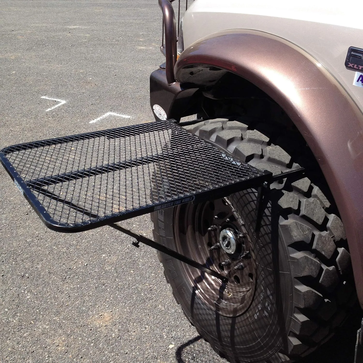 Vehicle Tire-Mounted Steel Camping, Travel, Tailgating and Outdoor Work Table, Black (Steel) , 29 x 23 x 1.5"