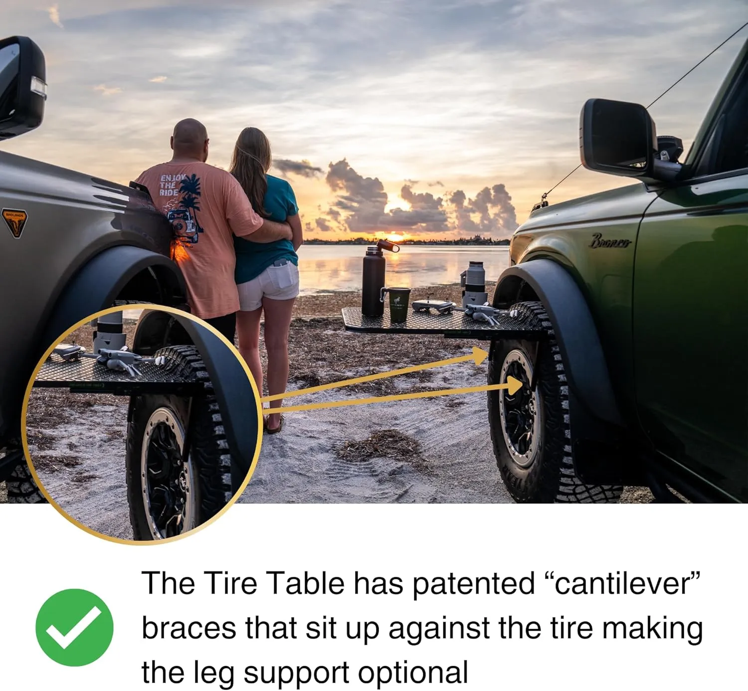 Vehicle Tire-Mounted Steel Camping, Travel, Tailgating and Outdoor Work Table, Black (Steel) , 29 x 23 x 1.5"