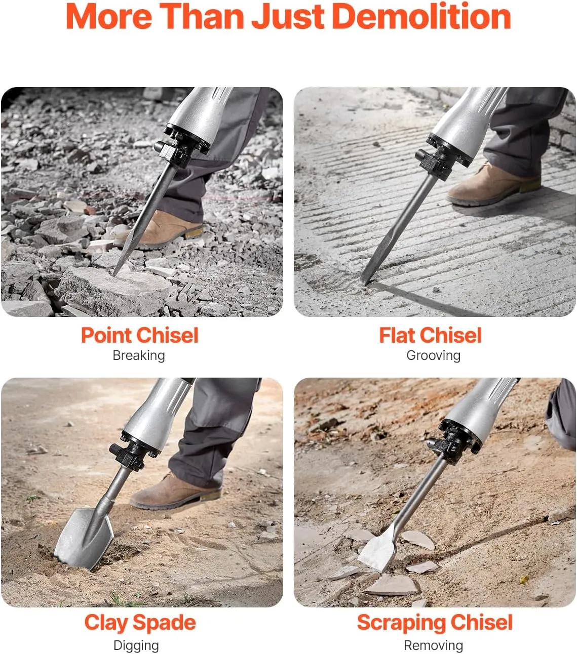VEVOR Demolition Jack Hammer, MAX 2200W Electric Jackhammer Heavy Duty, 1350 BPM Concrete Breaker 4pcs Chisels Bit Chipping W/Case, Gloves