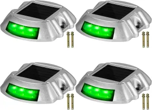 Vevor Solar Driveway Lights, 4-Pack With Switch Button, Waterproof Deck Lights, Wireless Dock 6 LEDs for Path Warning Garden Walkway Sidewalk Steps, LED Bright Green