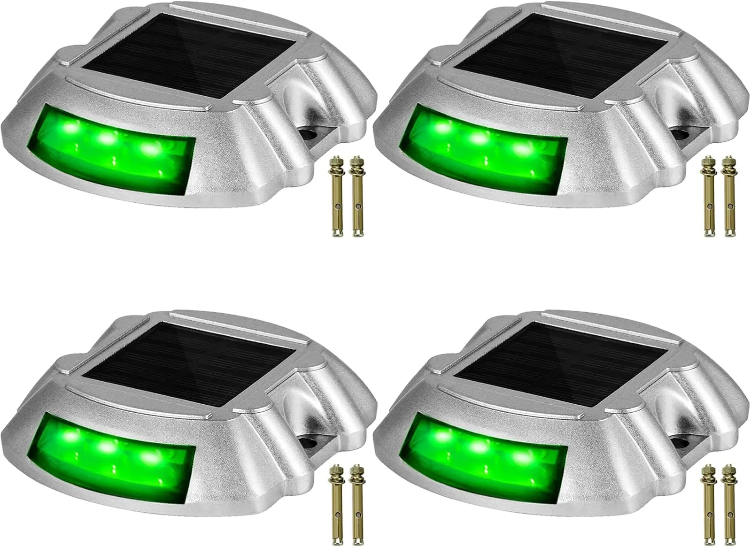 Vevor Solar Driveway Lights, 4-Pack With Switch Button, Waterproof Deck Lights, Wireless Dock 6 LEDs for Path Warning Garden Walkway Sidewalk Steps, LED Bright Green