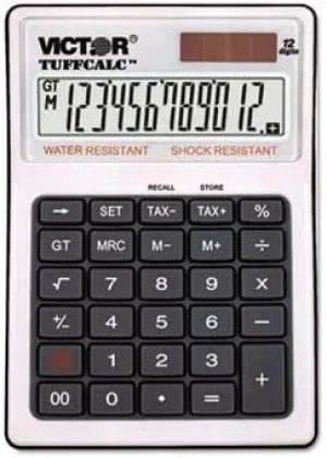 Victor TUFFCALC Desktop Calculator, 12-Digit LCD, Black / White