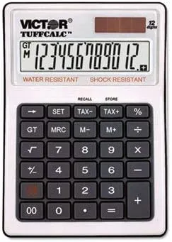 Victor TUFFCALC Desktop Calculator, 12-Digit LCD, Black / White