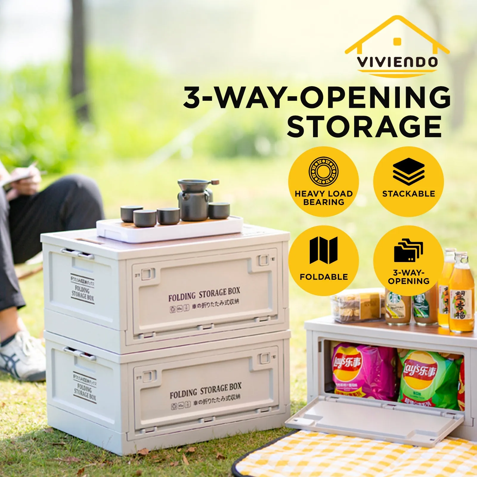 Viviendo Portable Heavy Duty Camping Storage Box Foldable and Stackable Container