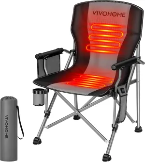 VIVOHOME Heated Camping Chair for Adults, Portable Folding Chair for Outdoor Sports with 12V 20W PD Fast Charging Type C Port, 3 Levels of Heat, NTC Overheat Protection System(Power Bank not Included)