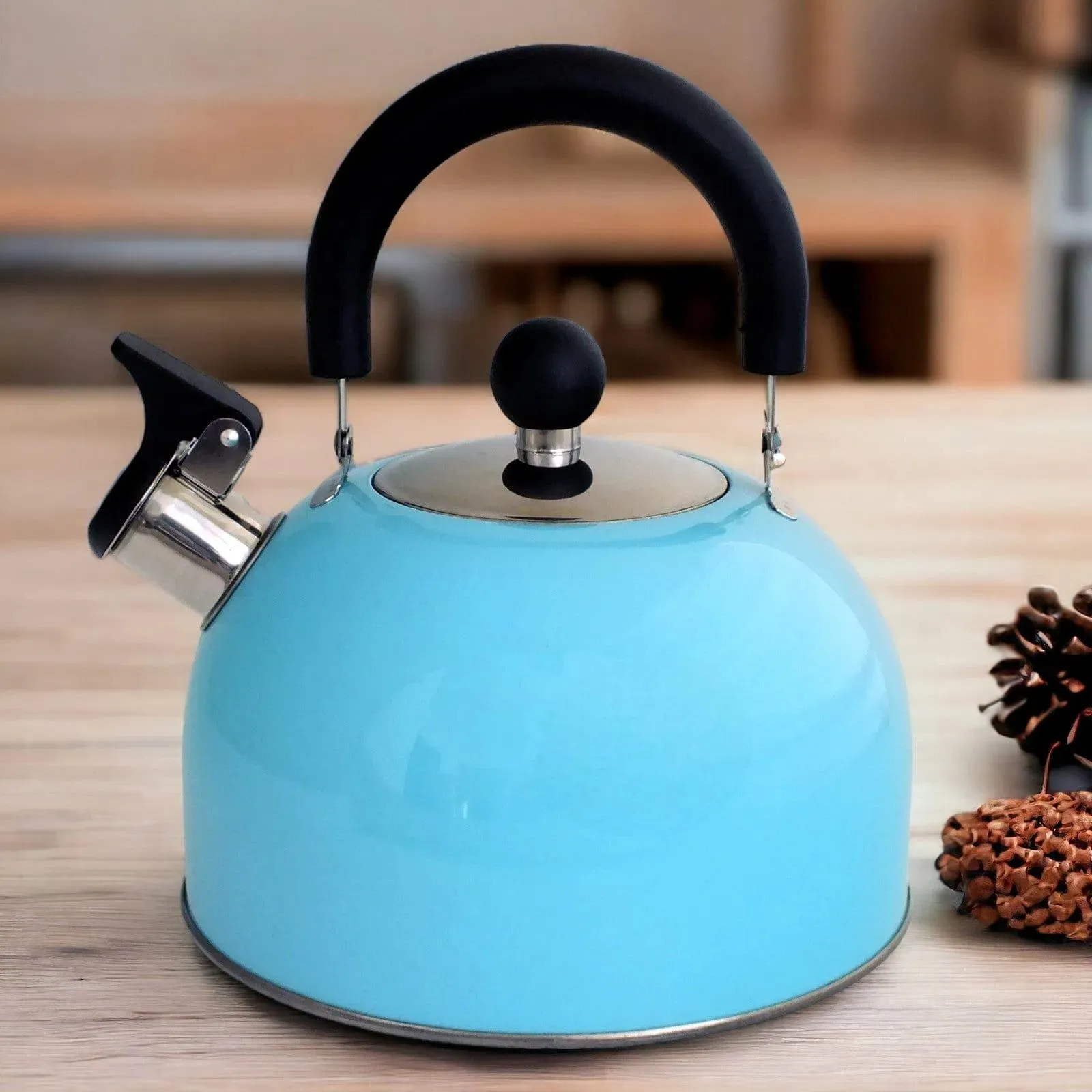 Voche 2.5L Sky Blue Stainless Steel Whistling Stovetop Kettle