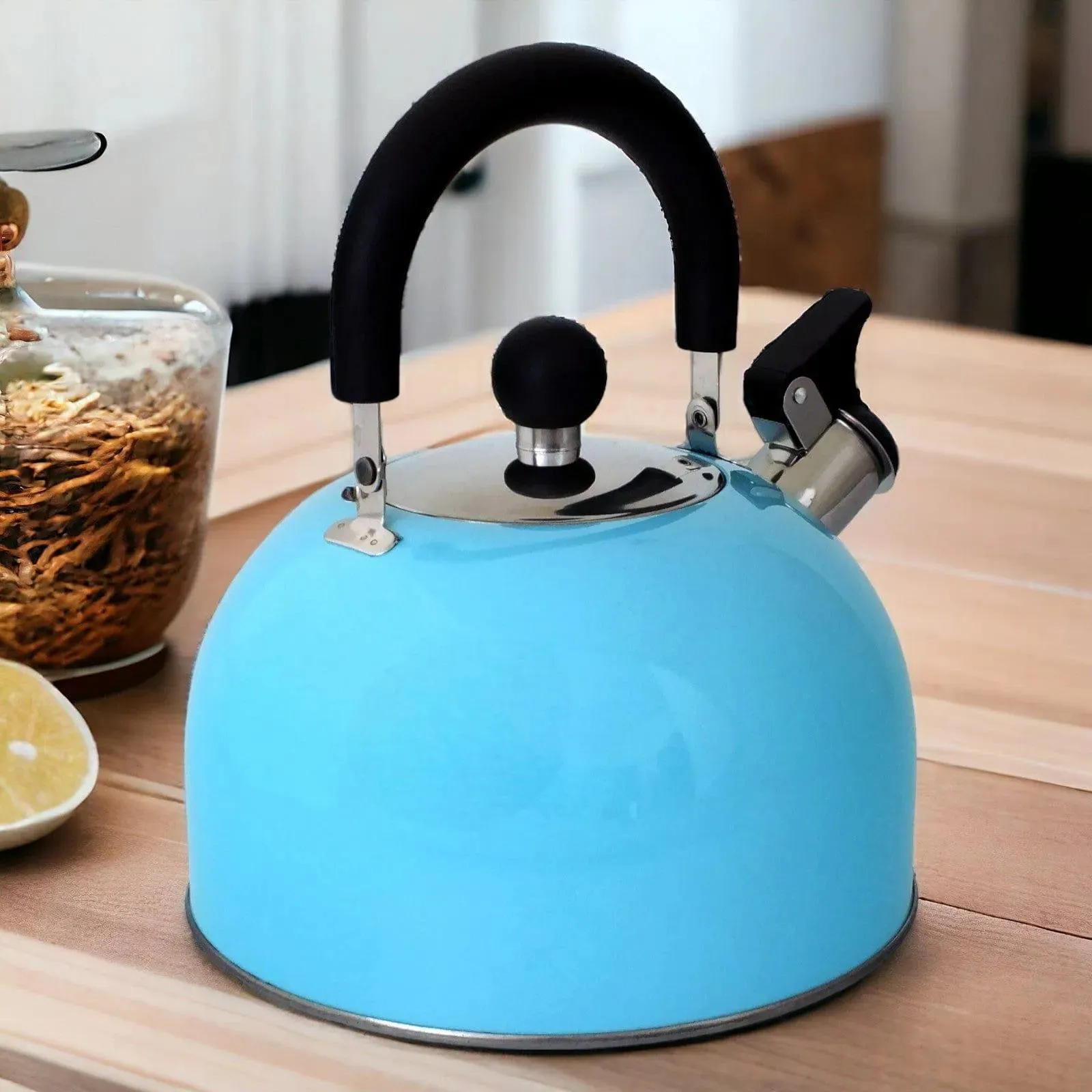 Voche 2.5L Sky Blue Stainless Steel Whistling Stovetop Kettle