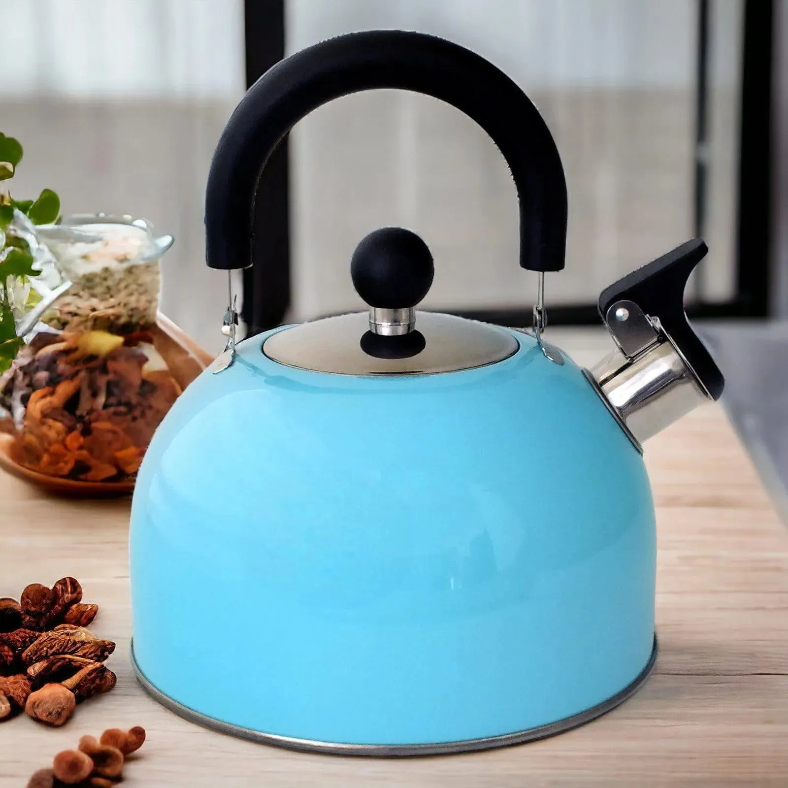 Voche 2.5L Sky Blue Stainless Steel Whistling Stovetop Kettle