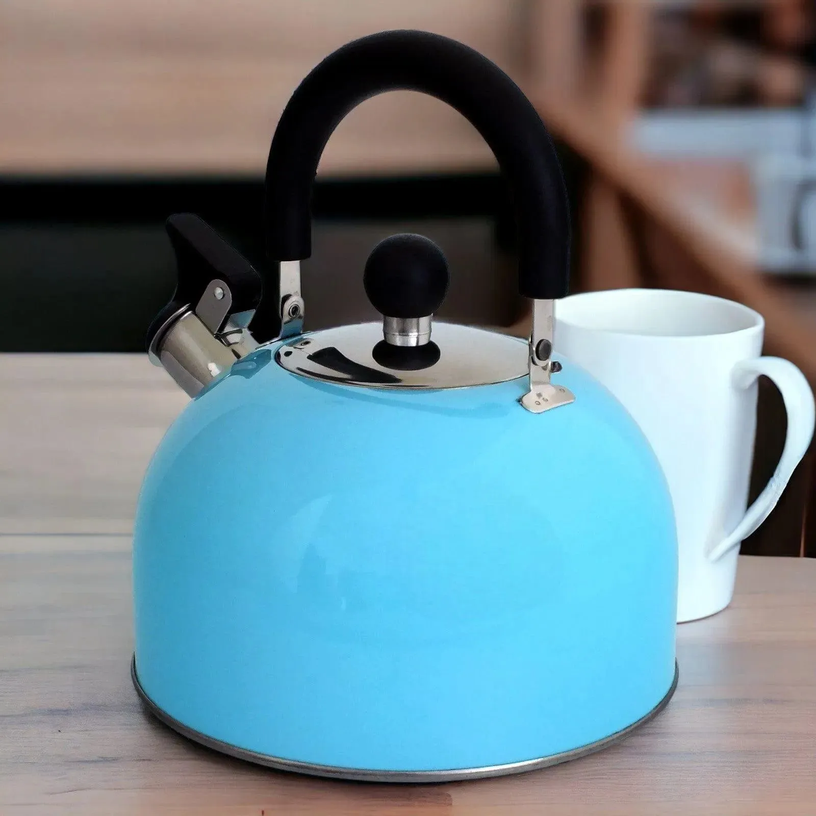 Voche 2.5L Sky Blue Stainless Steel Whistling Stovetop Kettle