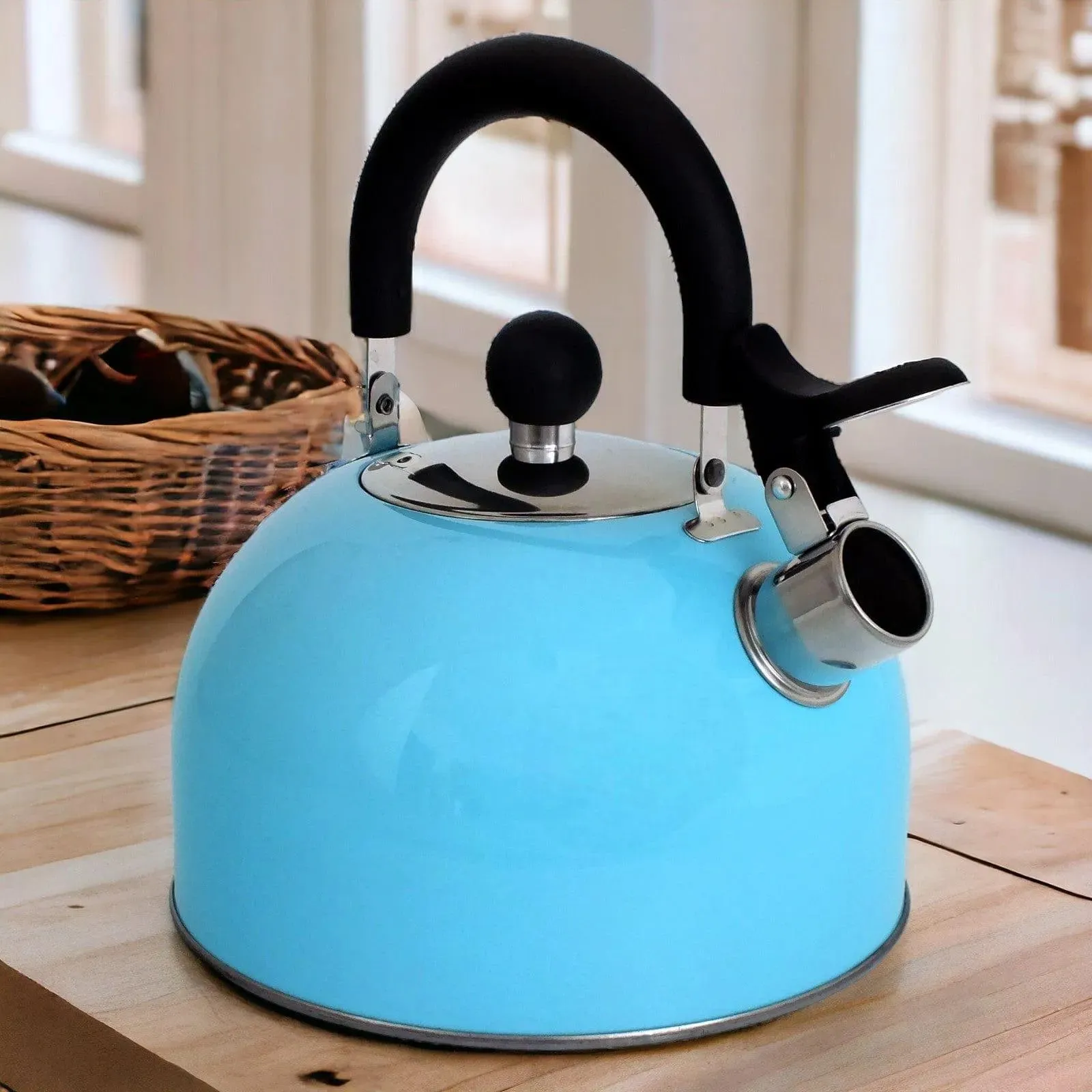 Voche 2.5L Sky Blue Stainless Steel Whistling Stovetop Kettle