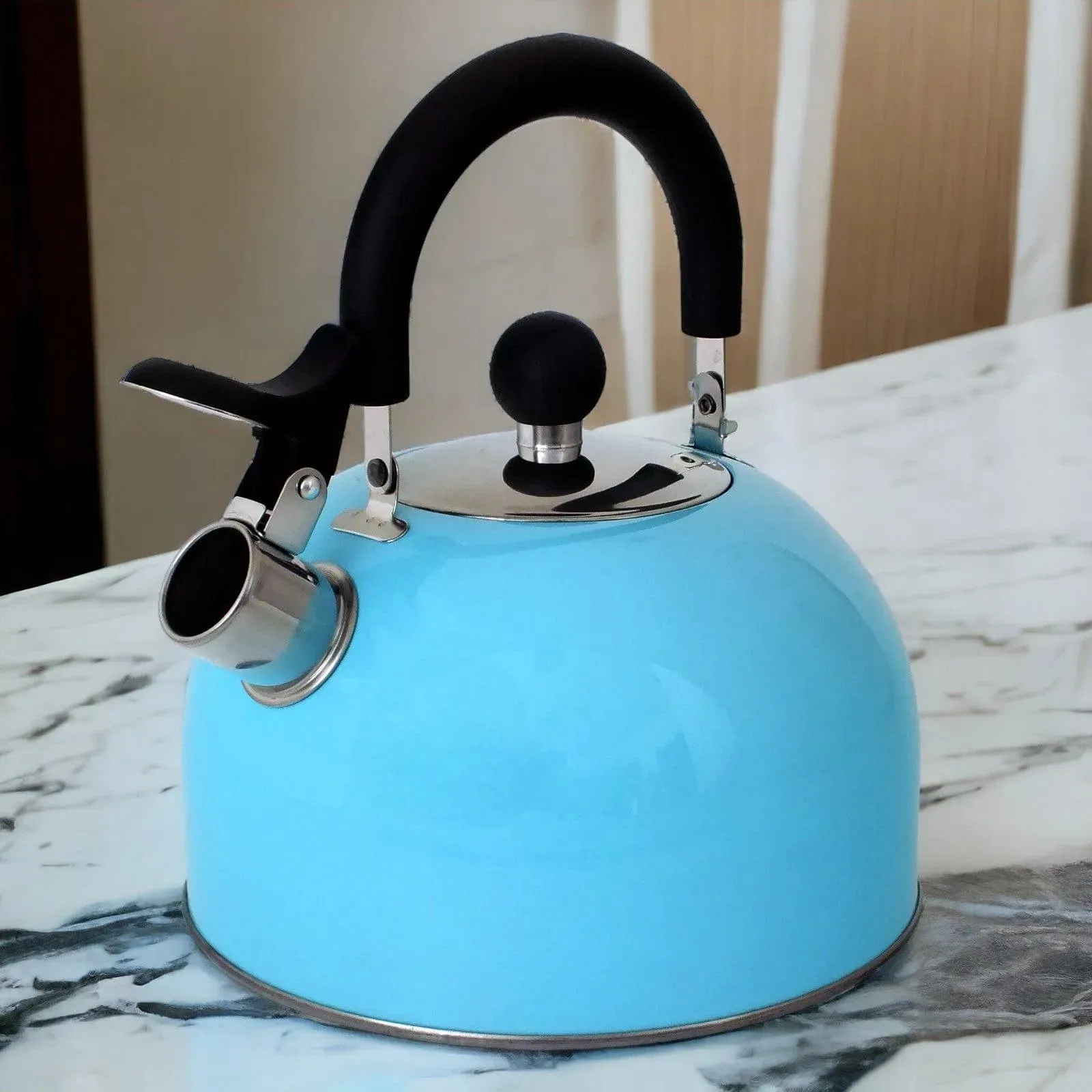 Voche 2.5L Sky Blue Stainless Steel Whistling Stovetop Kettle
