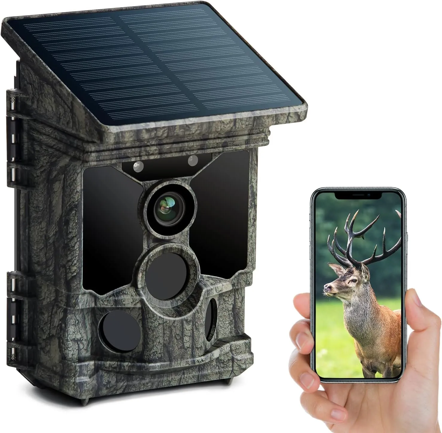 VOOPEAK Trail Camera Solar Powered 46MP 4K 30FPS, WiFi Bluetooth Game Camera with 120°Wide-Angle Motion Activated with Night Vision 0.1s Trigger Time IP66 Waterproof for Wildlife Monitoring Security