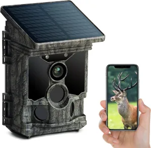 VOOPEAK Trail Camera Solar Powered 46MP 4K 30FPS, WiFi Bluetooth Game Camera with 120°Wide-Angle Motion Activated with Night Vision 0.1s Trigger Time IP66 Waterproof for Wildlife Monitoring Security