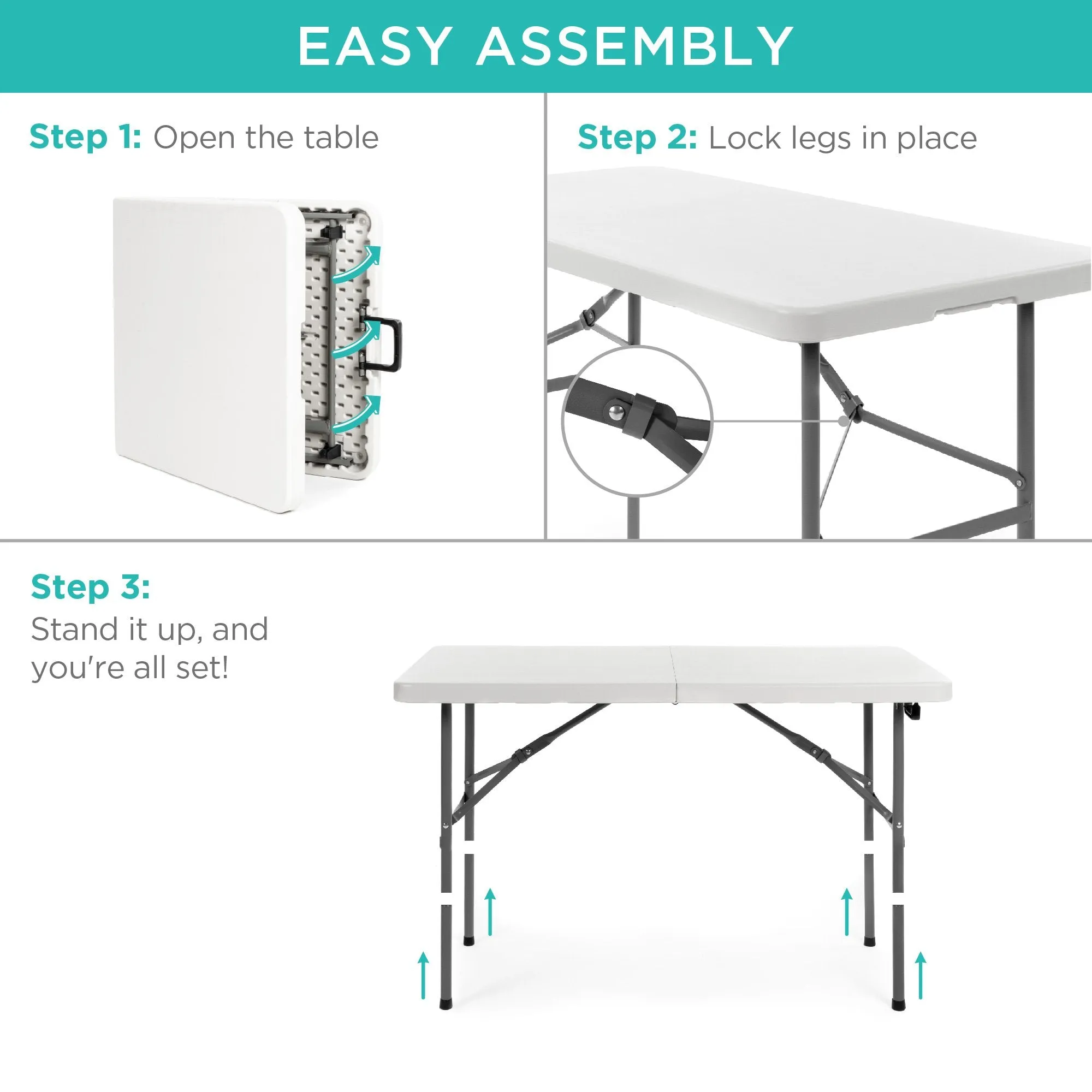 w/ Folding Portable Highly praised Don't miss out Lock Handle, Table Plastic 4ft Dining