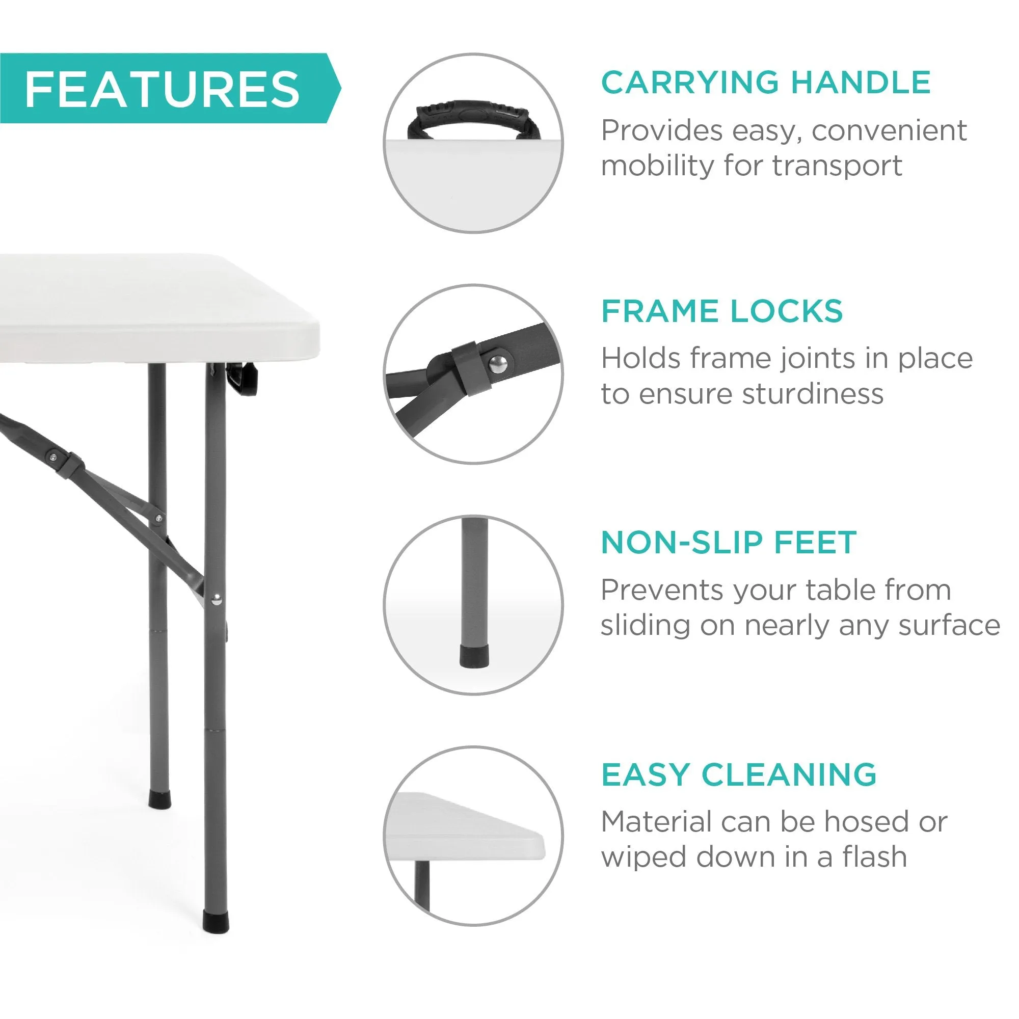 w/ Folding Portable Highly praised Don't miss out Lock Handle, Table Plastic 4ft Dining