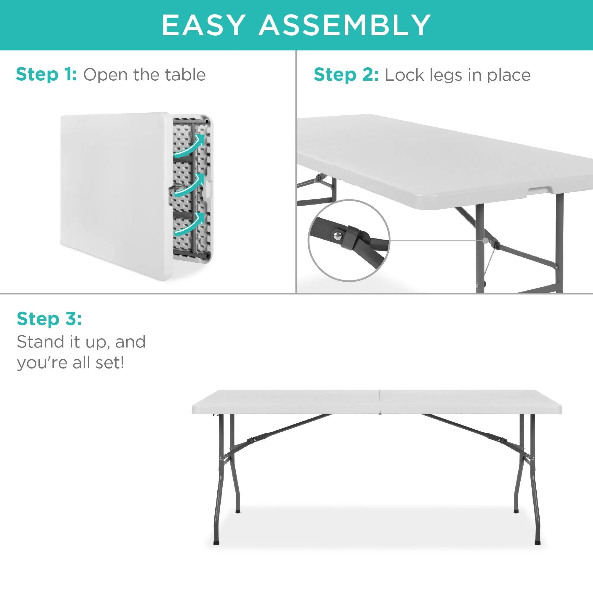 w/ Portable Table Dependable Handle, Dining Plastic Folding Lock Cloud-based 6ft