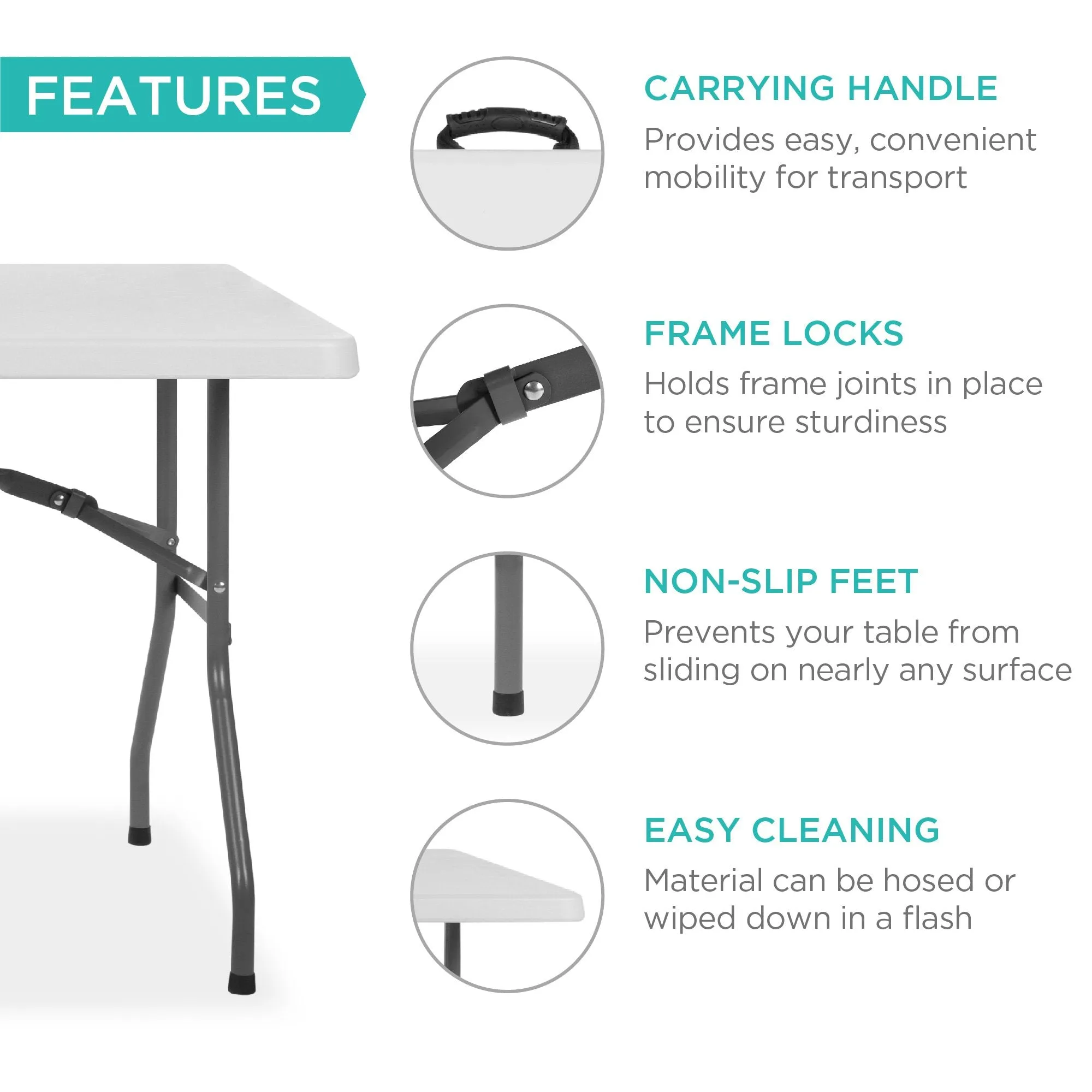 w/ Portable Table Dependable Handle, Dining Plastic Folding Lock Cloud-based 6ft