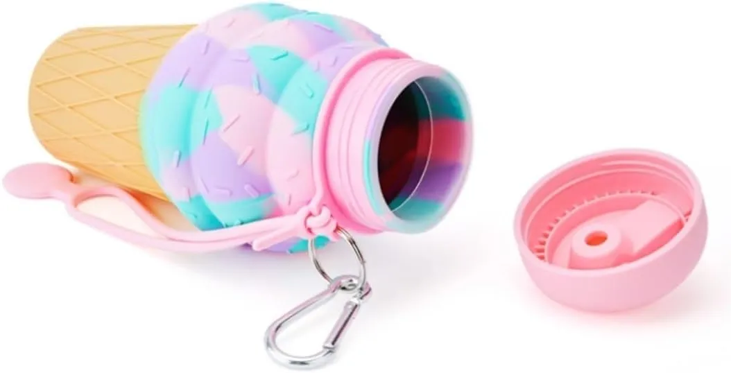 Water Bottle Cartoon Kettle Portable Anti-Fall and Leak-Proof Silicone Folding Water Cup Outdoor Sports Cup(Red Kitten Bottle)