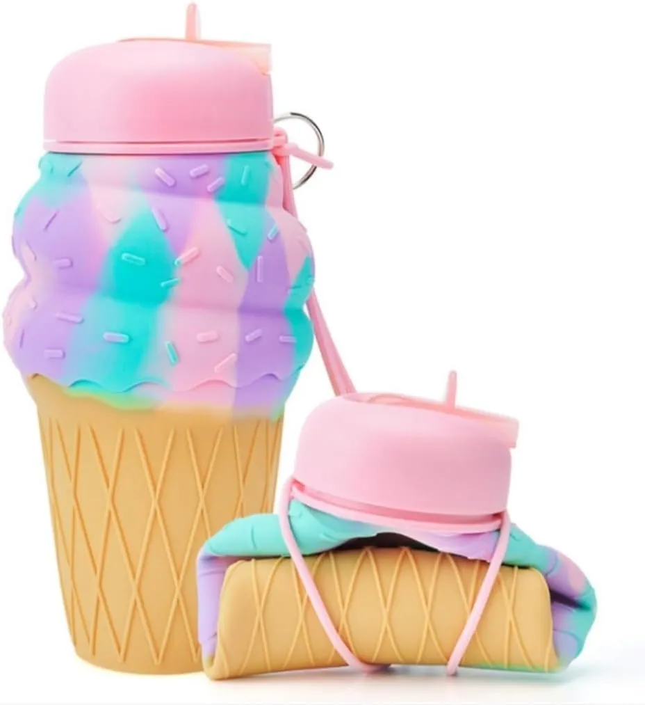 Water Bottle Cartoon Kettle Portable Anti-Fall and Leak-Proof Silicone Folding Water Cup Outdoor Sports Cup(Red Kitten Bottle)