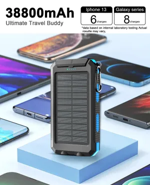 Waterproof 38800mAh Solar Power Bank with Dual USB for Camping and Travel