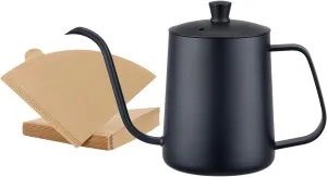 WELLLINK Gooseneck Kettle 20oz 600ML 304 Stainless Steel Coffee & Tea Kettle, Narrow Long Spout, Easy-Clean Design with 40 Filters, Perfect for Pour Over Coffee, Home Brewing, Camping & Tea Lovers