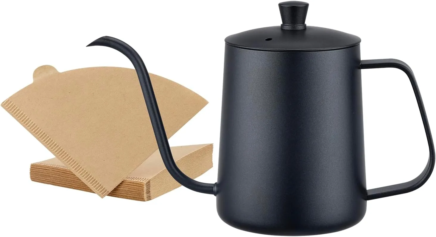 WELLLINK Gooseneck Kettle 20oz 600ML 304 Stainless Steel Coffee & Tea Kettle, Narrow Long Spout, Easy-Clean Design with 40 Filters, Perfect for Pour Over Coffee, Home Brewing, Camping & Tea Lovers